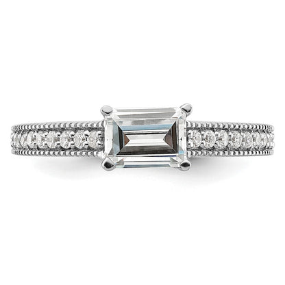 14K Weißgold Ring mit im Labor gezüchteten Diamanten, VS/SI FGH, Fassung für Smaragd, Ost-West