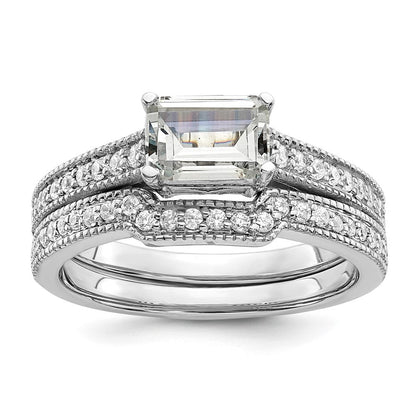 14K Weißgold Ring mit im Labor gezüchteten Diamanten, VS/SI+ G+, Smaragdschliff, Semi-Mount, Ost-West