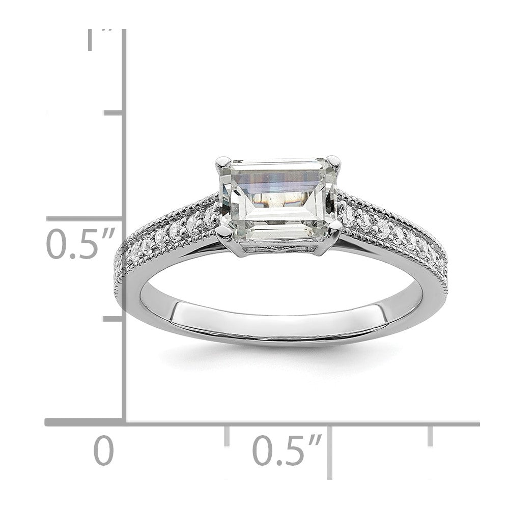 14K Weißgold Ring mit im Labor gezüchteten Diamanten, VS/SI+ G+, Smaragdschliff, Semi-Mount, Ost-West