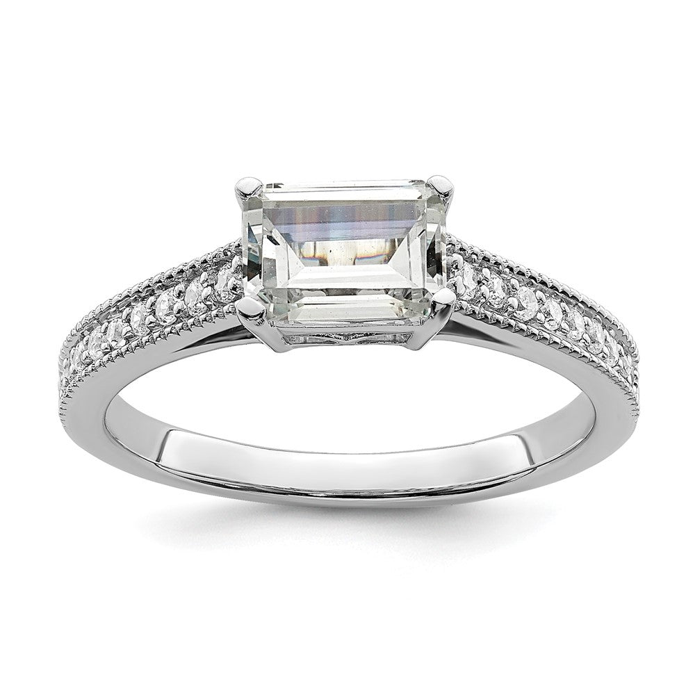 14K Weißgold Ring mit im Labor gezüchteten Diamanten, VS/SI+ G+, Smaragdschliff, Semi-Mount, Ost-West