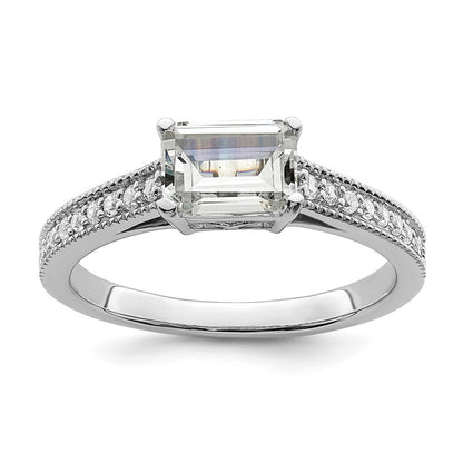 14K Weißgold Ring mit im Labor gezüchteten Diamanten, VS/SI FGH, Fassung für Smaragd, Ost-West