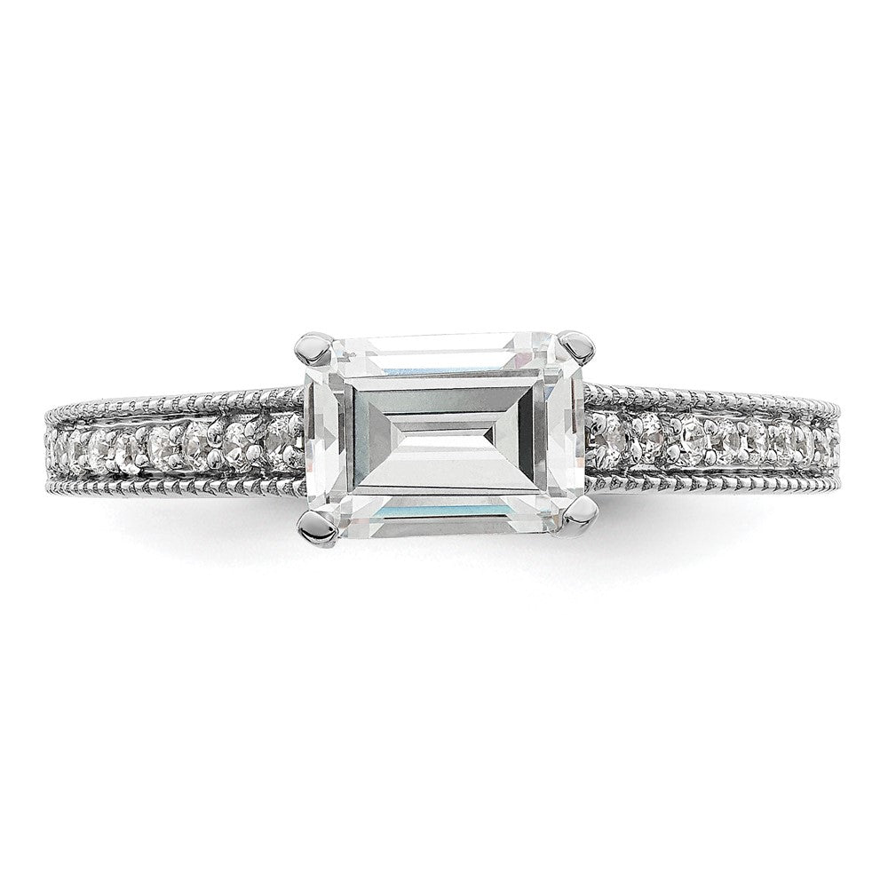 14K Weißgold Ring mit im Labor gezüchtetem Diamant, Semi-Mount, Smaragdschliff, Ost-West, VS/SI+ G+
