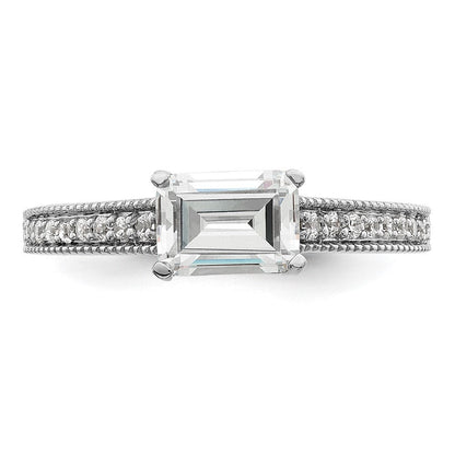 14K Weißgold Ring mit im Labor gezüchtetem Diamant, Semi-Mount, Smaragdschliff, Ost-West, VS/SI+ G+
