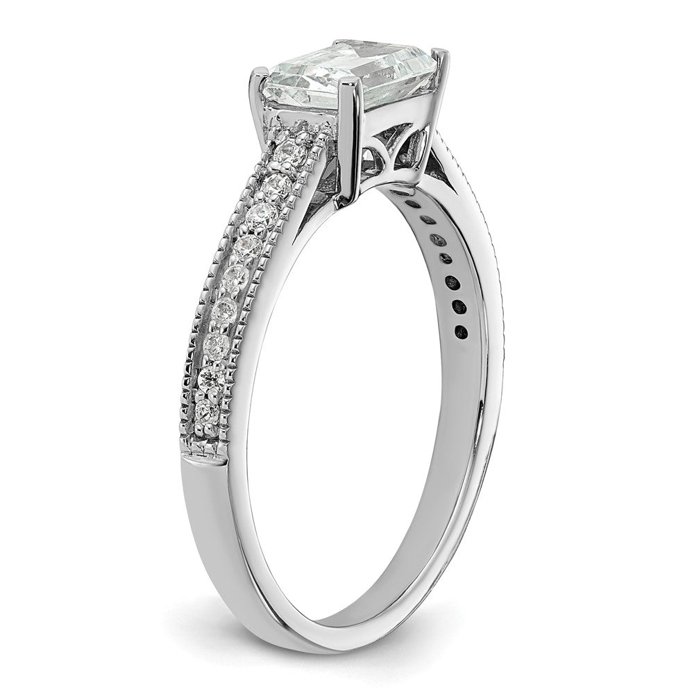 14K Weißgold Ring mit im Labor gezüchtetem Diamant, Semi-Mount, Smaragdschliff, Ost-West, VS/SI+ G+