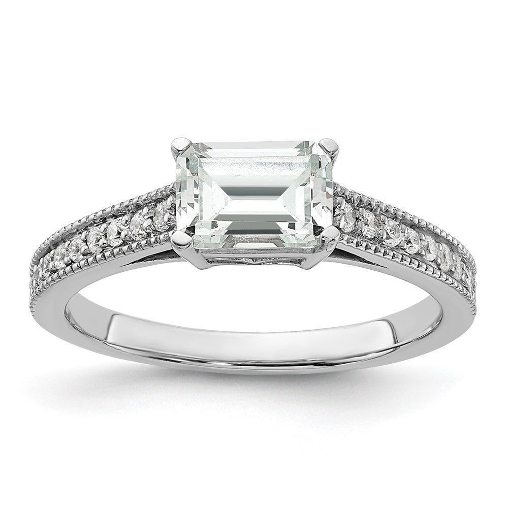 14K Weißgold Ring mit im Labor gezüchtetem Diamant, Semi-Mount, Smaragdschliff, Ost-West, VS/SI+ G+