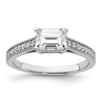 14K Weißgold Ring mit im Labor gezüchtetem Diamant, Semi-Mount, Smaragdschliff, Ost-West, VS/SI+ G+