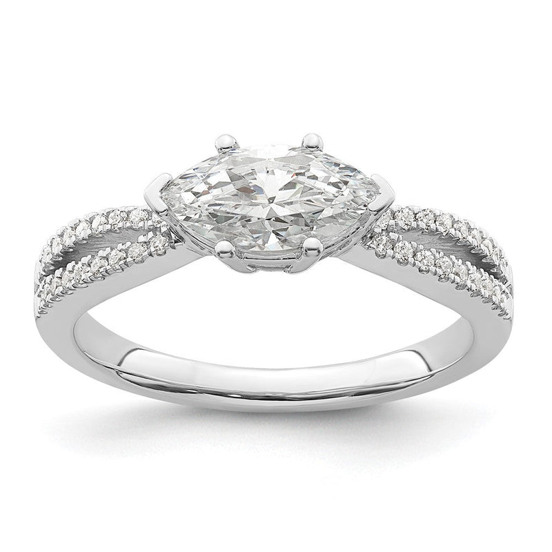 14K Weißgold Ost West (holds 3/4 Karat (9.2x5.00mm) Marquise Mittig) 1/8 Diamant Halbfassung Verlobungsring