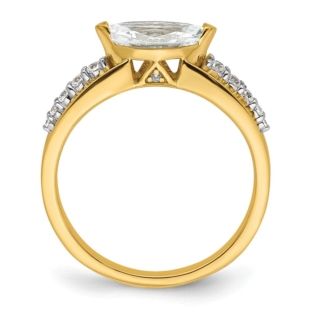 14K Bicolor Ost West (holds 3/4 Karat (9.2x5.00mm) Marquise Mittig) 1/8 Diamant Halbfassung Verlobungsring