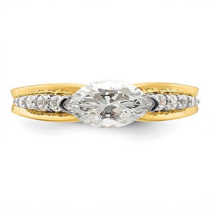 14K Bicolor Ost West (holds 3/4 Karat (9.2x5.00mm) Marquise Mittig) 1/8 Diamant Halbfassung Verlobungsring