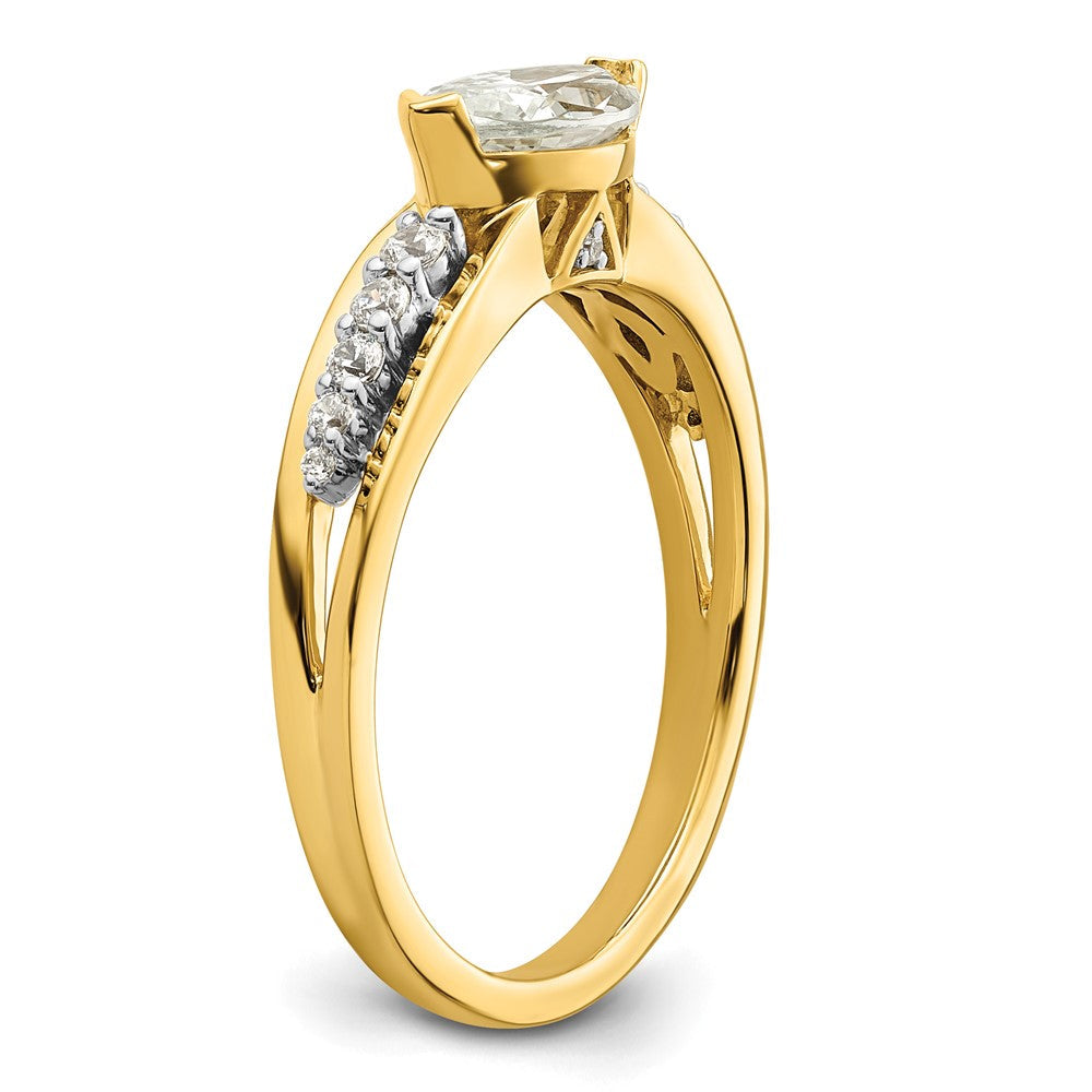 14K Bicolor Ost West (holds 3/4 Karat (9.2x5.00mm) Marquise Mittig) 1/8 Diamant Halbfassung Verlobungsring