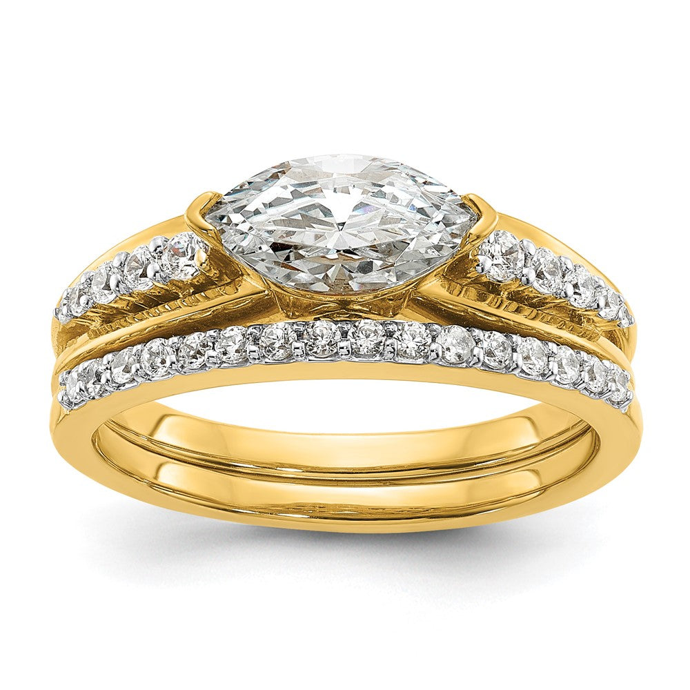 14K Bicolor Ost West (holds 3/4 Karat (9.2x5.00mm) Marquise Mittig) 1/8 Diamant Halbfassung Verlobungsring