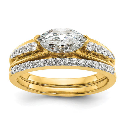 14K Bicolor Ost West (holds 3/4 Karat (9.2x5.00mm) Marquise Mittig) 1/8 Diamant Halbfassung Verlobungsring
