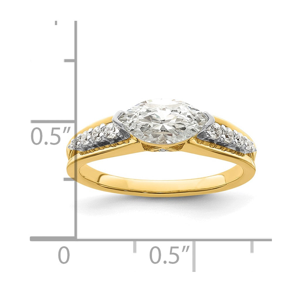 14K Bicolor Ost West (holds 3/4 Karat (9.2x5.00mm) Marquise Mittig) 1/8 Diamant Halbfassung Verlobungsring