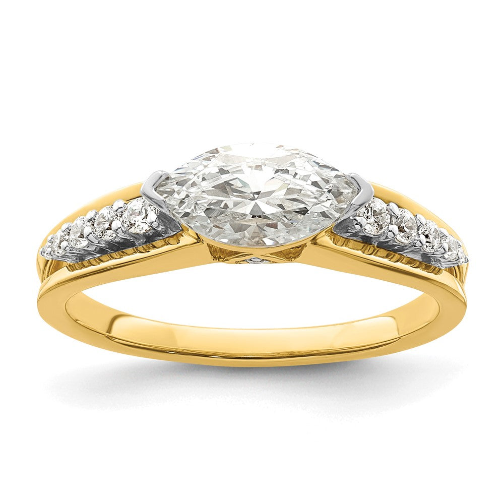 14K Bicolor Ost West (holds 3/4 Karat (9.2x5.00mm) Marquise Mittig) 1/8 Diamant Halbfassung Verlobungsring