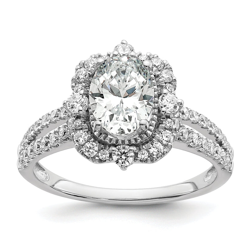 14K Weißgold Vintage Heiligenschein (holds 1 Karat (8.0x6.1mm) Oval Mittig) 5/8 Diamant Halbfassung Verlobungsring