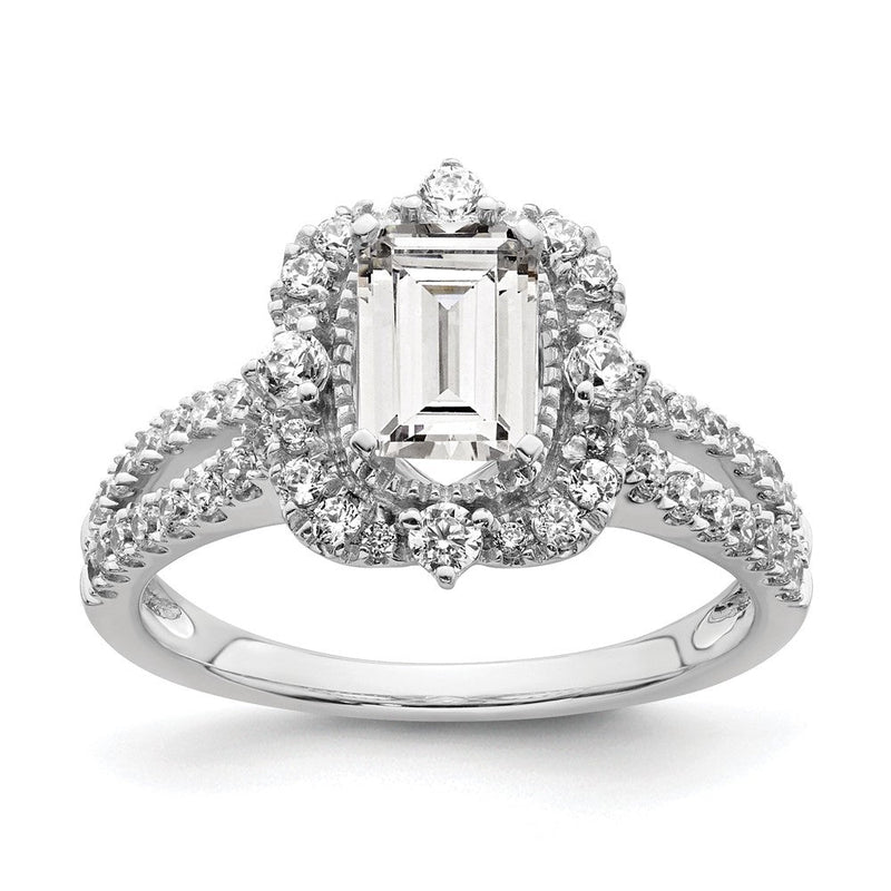 14K Weißgold Vintage Heiligenschein (holds 1 Karat (6.9x5.2mm) Smaragdschliff Mittig) 5/8 Diamant Halbfassung Verlobungsring