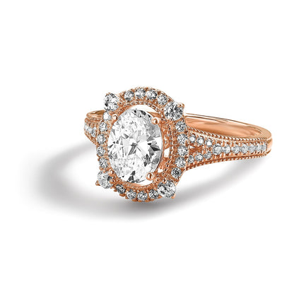 14K Roségold Verlobungsring mit 0,375 ct. im Labor gezüchteten Diamanten VS/SI+ G+, 1 ct. ovaler Diamant als Center-Semi-Mount