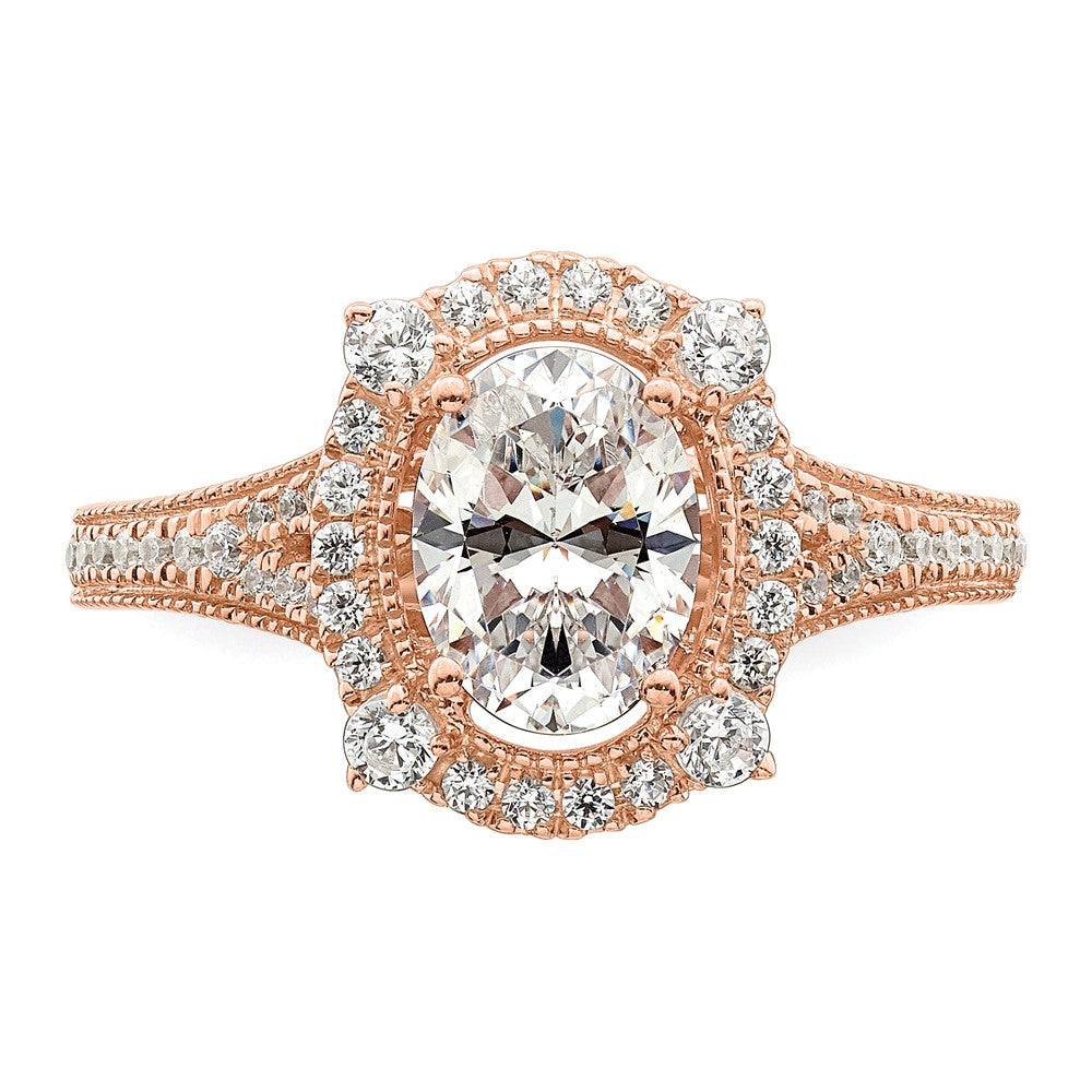 14K Roségold Verlobungsring mit 0,375 ct. im Labor gezüchteten Diamanten VS/SI+ G+, 1 ct. ovaler Diamant als Center-Semi-Mount
