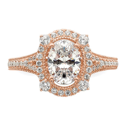 14K Roségold Verlobungsring mit 0,375 ct. im Labor gezüchteten Diamanten VS/SI+ G+, 1 ct. ovaler Diamant als Center-Semi-Mount