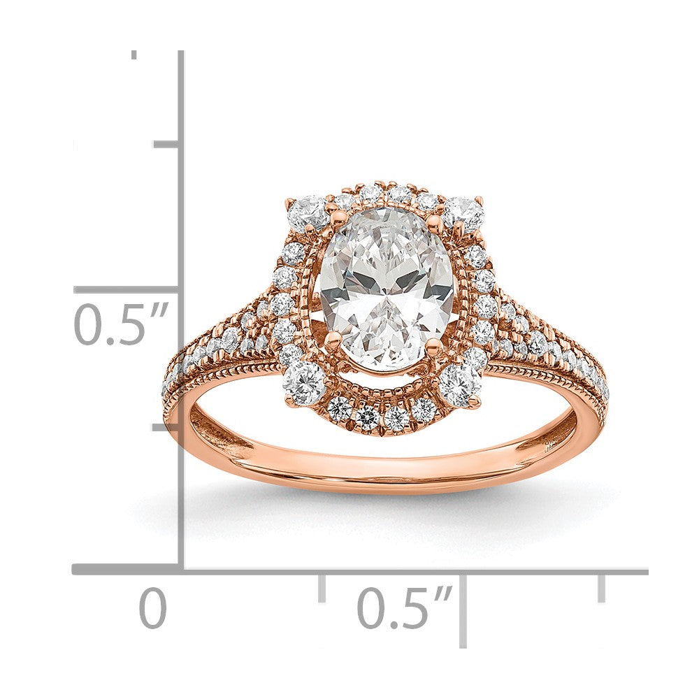 14K Roségold Verlobungsring mit 0,375 ct. im Labor gezüchteten Diamanten VS/SI+ G+, 1 ct. ovaler Diamant als Center-Semi-Mount