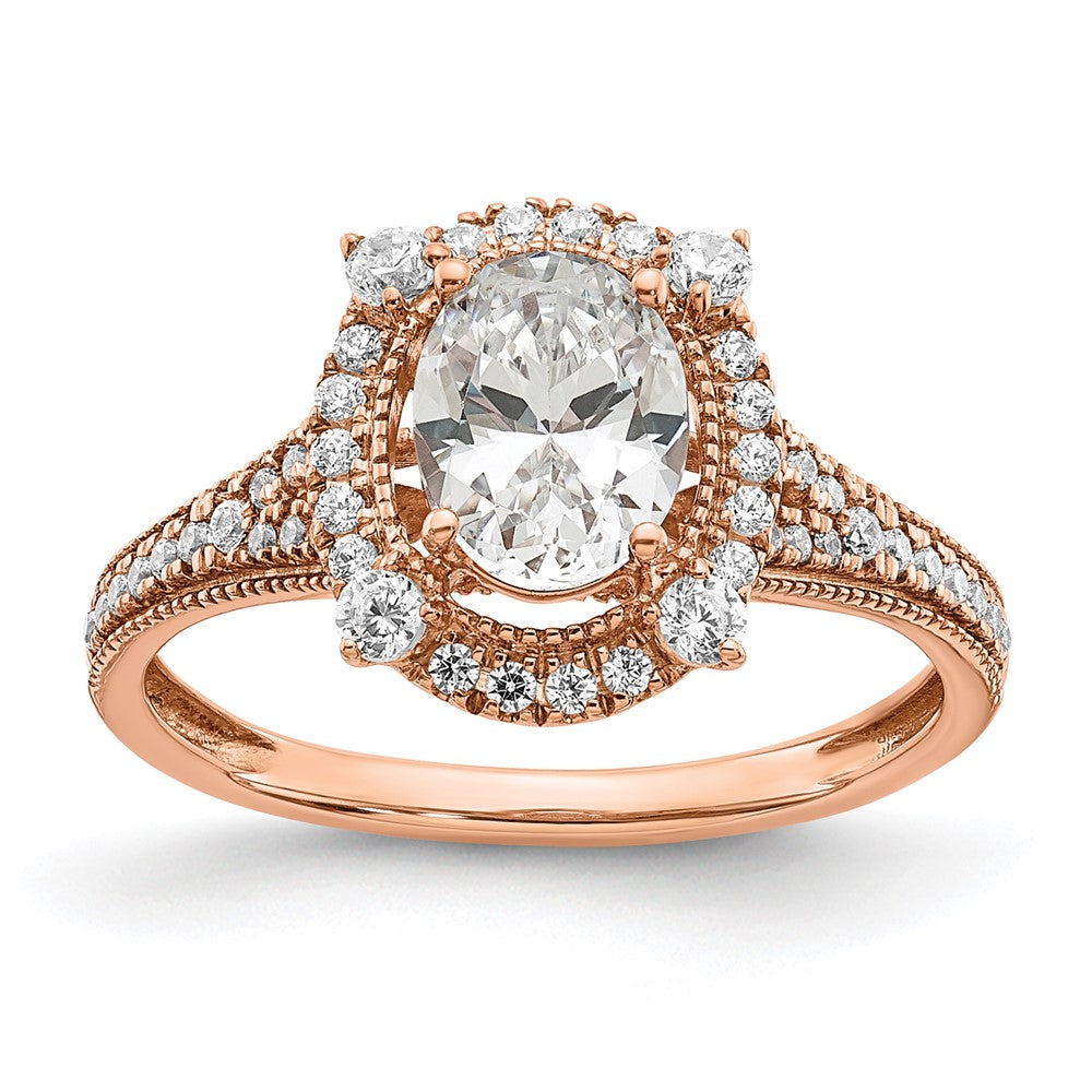 14K Roségold Verlobungsring mit 0,375 ct. im Labor gezüchteten Diamanten VS/SI+ G+, 1 ct. ovaler Diamant als Center-Semi-Mount