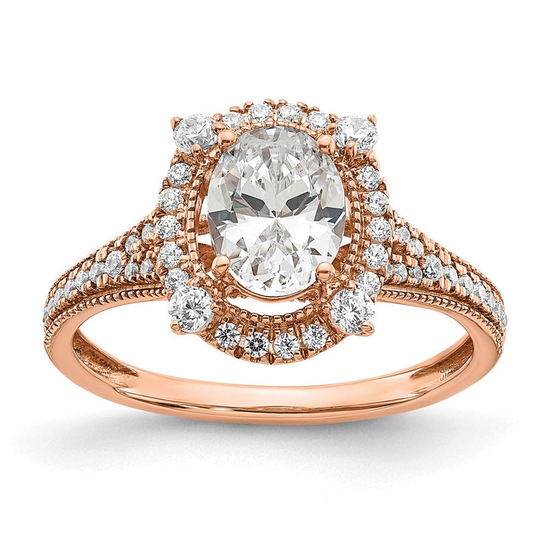14K Roségold Verlobungsring mit 0,375 ct. im Labor gezüchteten Diamanten VS/SI+ G+, 1 ct. ovaler Diamant als Center-Semi-Mount