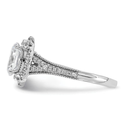 14K Weißgold Ring mit Labor-gewachsenem VS/SI FGH Diamant, Oval-Halo, Vintage-Stil