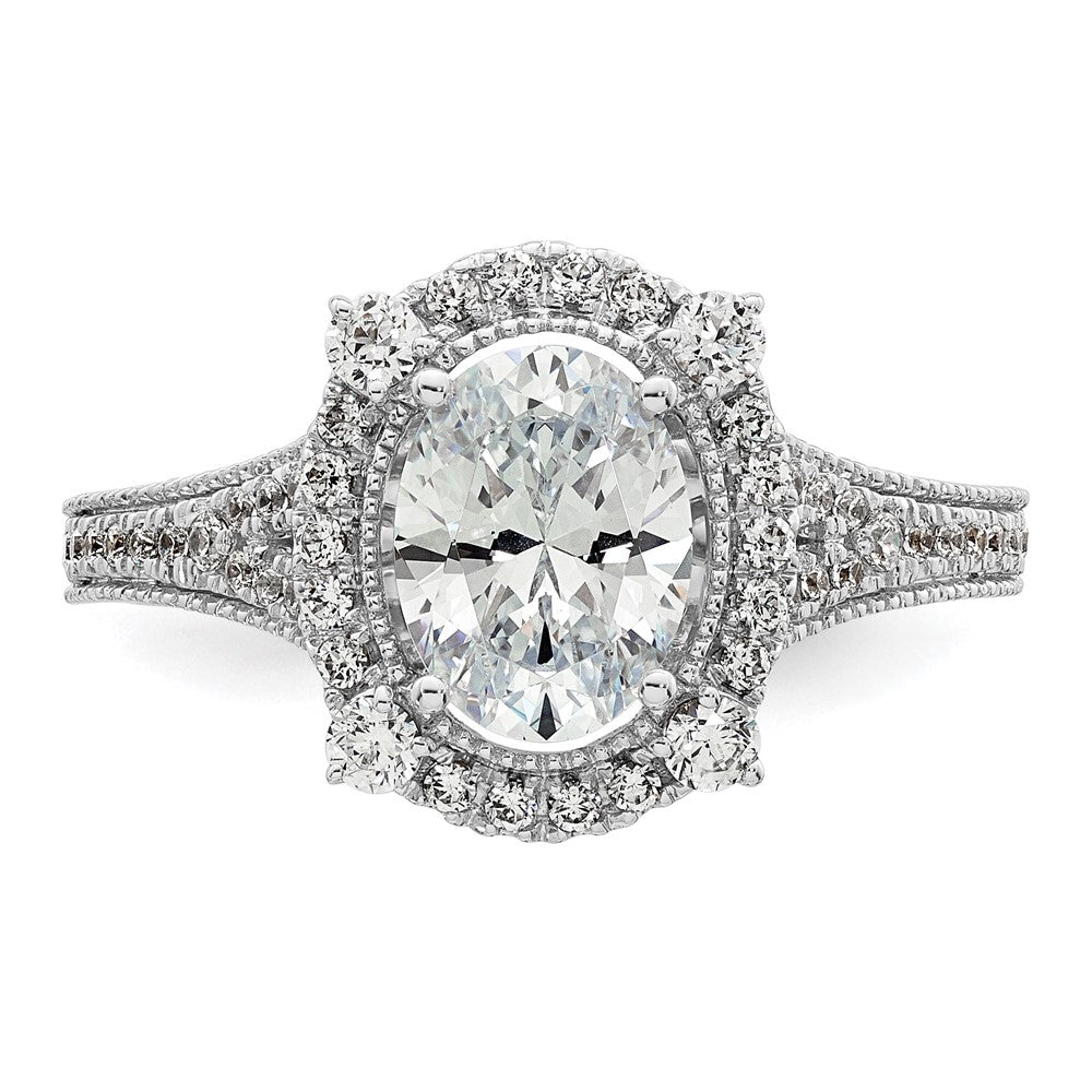 14K Weißgold Ring mit Labor-gewachsenem VS/SI FGH Diamant, Oval-Halo, Vintage-Stil