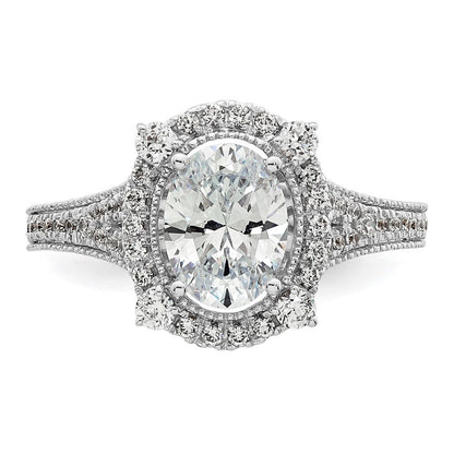 14K Weißgold Ring mit Labor-gewachsenem VS/SI FGH Diamant, Oval-Halo, Vintage-Stil