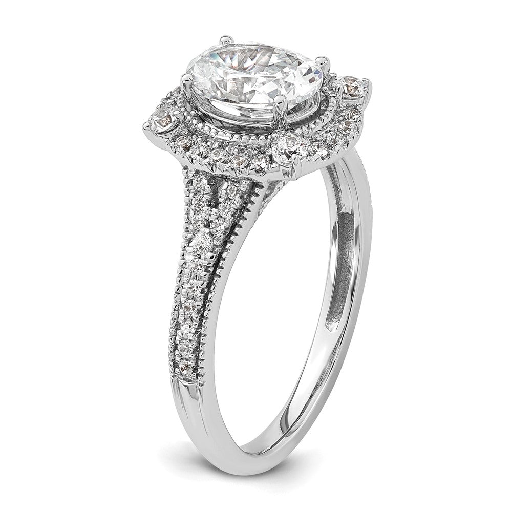 14K Weißgold Ring mit Labor-gewachsenem VS/SI FGH Diamant, Oval-Halo, Vintage-Stil