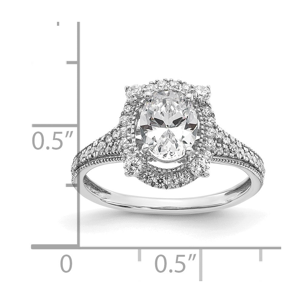 14K Weißgold Ring mit Labor-gewachsenem VS/SI FGH Diamant, Oval-Halo, Vintage-Stil