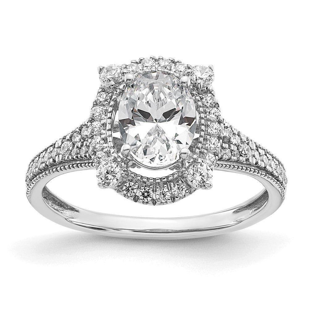 14K Weißgold Ring mit Labor-gewachsenem VS/SI FGH Diamant, Oval-Halo, Vintage-Stil