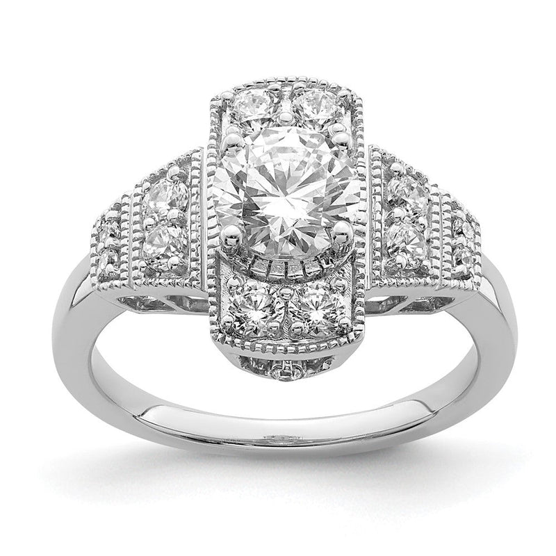 14K Weißgold Art Deco (holds 5/8 Karat (5.6mm) Rund Mittig) 1/3 Diamant Halbfassung Verlobungsring