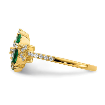 14K Gelbgold Ring mit Diamant aus dem Labor und Smaragd aus dem Labor, Blumen-Design