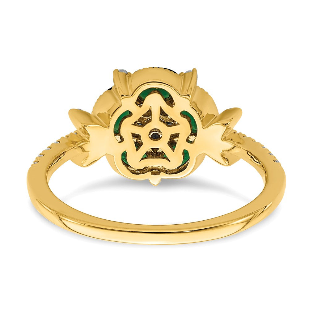 14K Gelbgold Ring mit Diamant aus dem Labor und Smaragd aus dem Labor, Blumen-Design