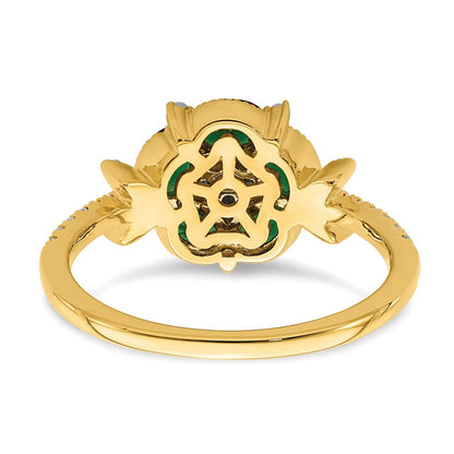 14K Gelbgold Ring mit Diamant aus dem Labor und Smaragd aus dem Labor, Blumen-Design
