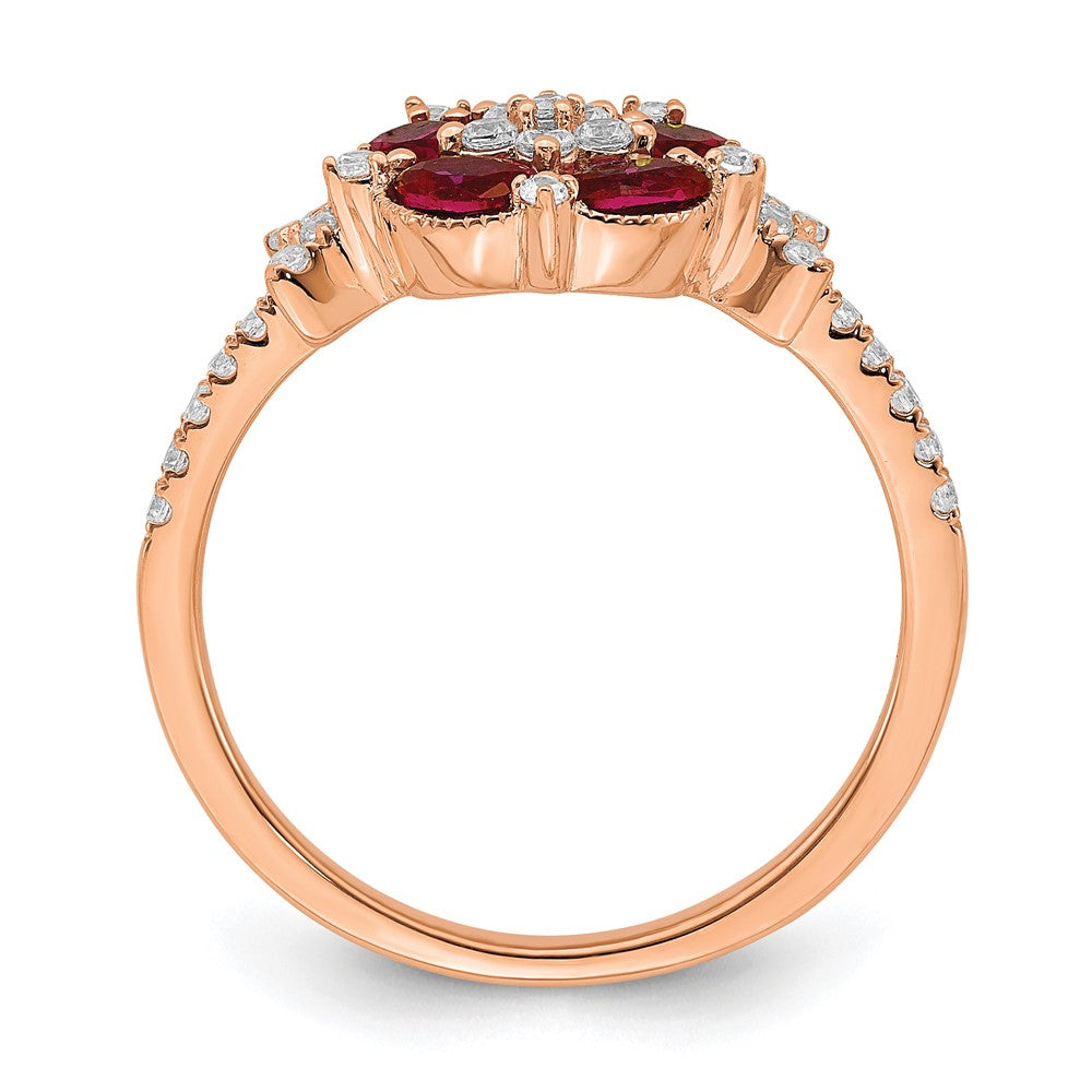 14K Roségold Laborgezüchteter Diamant VS/SI+ G+ Kreierter Rubin Blumen-Ring