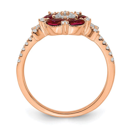 14K Roségold Laborgezüchteter Diamant VS/SI+ G+ Kreierter Rubin Blumen-Ring