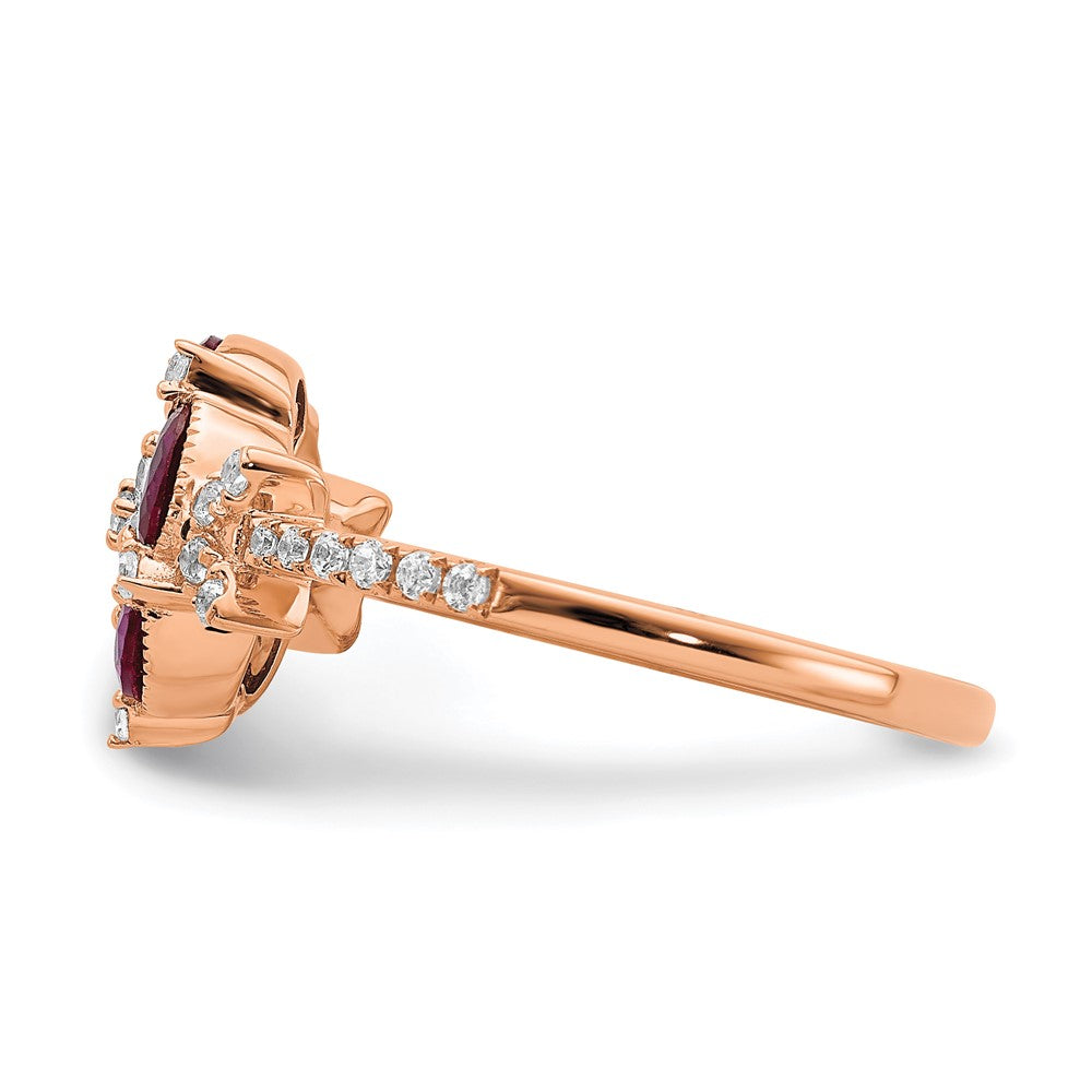14K Roségold Laborgezüchteter Diamant VS/SI+ G+ Kreierter Rubin Blumen-Ring