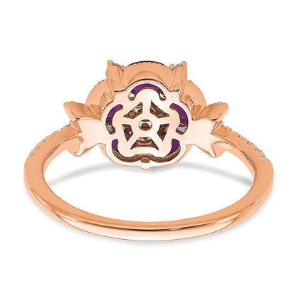 14K Roségold Laborgezüchteter Diamant VS/SI+ G+ Kreierter Rubin Blumen-Ring