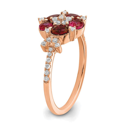 14K Roségold Laborgezüchteter Diamant VS/SI+ G+ Kreierter Rubin Blumen-Ring
