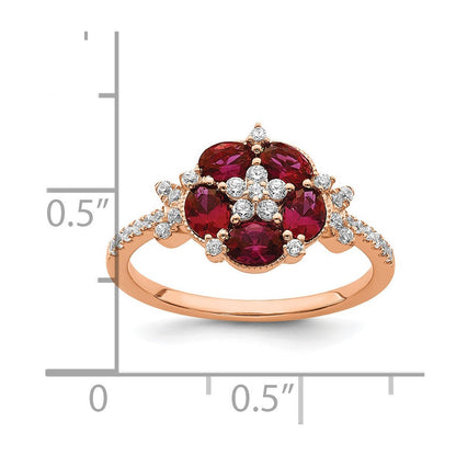 14K Roségold Laborgezüchteter Diamant VS/SI+ G+ Kreierter Rubin Blumen-Ring