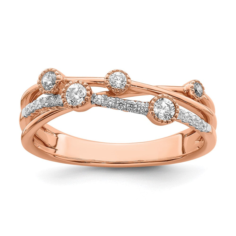 14K Roségold Ring mit 0,25 ct. im Labor gezüchteten Diamanten VS/SI+ G+ Criss-Cross-Design