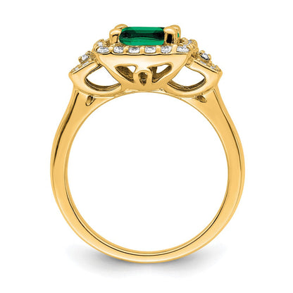 14K Gelbgold Halo-Ring mit 0,375 ct. laborgezüchteten Diamanten VS/SI+ G+ und laborgezüchteten Smaragden