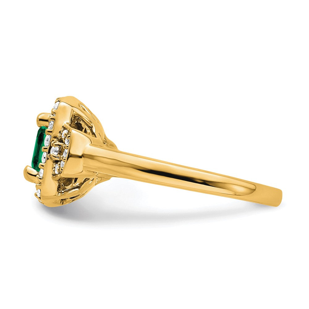 14K Gelbgold Halo-Ring mit 0,375 ct. laborgezüchteten Diamanten VS/SI+ G+ und laborgezüchteten Smaragden