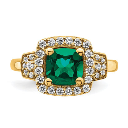 14K Gelbgold Halo-Ring mit 0,375 ct. laborgezüchteten Diamanten VS/SI+ G+ und laborgezüchteten Smaragden