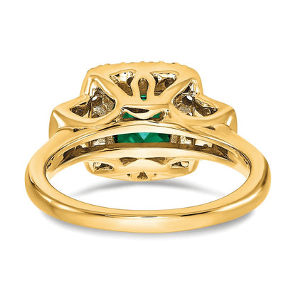 14K Gelbgold Halo-Ring mit 0,375 ct. laborgezüchteten Diamanten VS/SI+ G+ und laborgezüchteten Smaragden