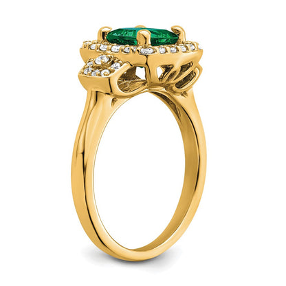 14K Gelbgold Halo-Ring mit 0,375 ct. laborgezüchteten Diamanten VS/SI+ G+ und laborgezüchteten Smaragden