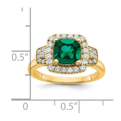 14K Gelbgold Halo-Ring mit 0,375 ct. laborgezüchteten Diamanten VS/SI+ G+ und laborgezüchteten Smaragden