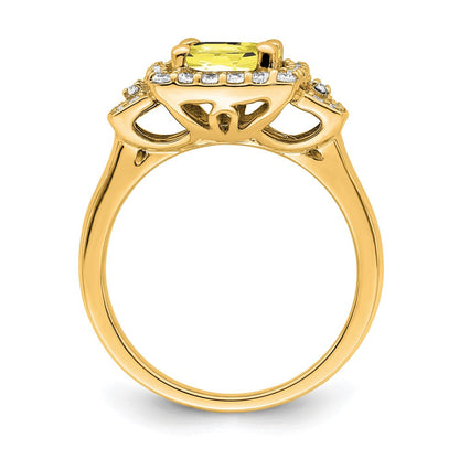 14K Gelbgold-Halo-Ring mit weißen, im Labor gezüchteten Diamanten VS/SI+ G+ und im Labor erzeugtem gelbem Saphir